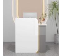 Escritorio de recepción con cajón con cerradura, mostrador frontal que ahorra espacio para oficina en casa, salida de salón, vestíbulo y salón de belleza, solución de espacio de trabajo elegante y