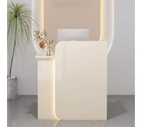 Escritorio de recepción con cajón con cerradura, mostrador recepcionista que ahorra espacio para oficina en casa, salón de belleza o vestíbulo de pago, elegante acabado de albaricoque, perfecto para