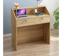 Escritorio de recepción con cajón con cerradura para salón y oficina, mostrador frontal de madera con diseño simple, ideal para vestíbulos y zonas de pago