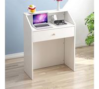 Escritorio de recepción con cajón con cerradura para salón y oficina, mostrador frontal de madera con diseño simple, ideal para vestíbulos y zonas de pago