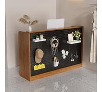 Escritorio de recepción con cajón con cerradura y estantes, mostrador de caja registradora con bandeja para teclado, perfecto para salón, vestíbulo, oficina y espacio de trabajo en casa (B 100 cm)