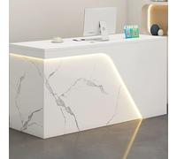 Escritorio de recepción con cerradura con armario de almacenamiento grande, mostrador de pago con agujero para cable, mostrador frontal moderno para espacio de trabajo organizado