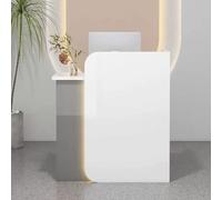 Escritorio de recepción con cerradura con cajón, mostrador frontal compacto para salida de salón y vestíbulo, diseño de ahorro de espacio para áreas pequeñas, solución de muebles elegante y funcional