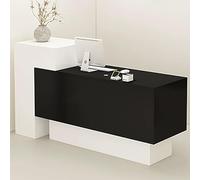 Escritorio de recepción con cerradura con compartimento de almacenamiento abierto, moderna mesa frontal para oficinas, elegante mostrador de recepción con cajón para espacio de trabajo organizado