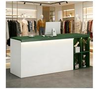 Escritorio de recepción con luz LED con cajón con cerradura, 2 niveles, almacenamiento abierto, para salón de uñas y spa, mostrador de salida lateral izquierdo, 140 x 60 x 90 cm