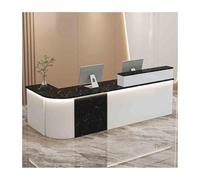Escritorio de recepción curvado y mostrador elegante acabado de piedra blanca y negra, perfecto para compras de tiendas y oficinas, 120 cm, lado derecho, elegante solución de servicio al cliente