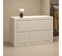 Escritorio de recepción de madera con cajones y armarios de almacenamiento, elegante mostrador de pago para salones de belleza, tiendas de ropa, oficinas, recepción con agujero para enhebrar