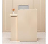 Escritorio de recepción de madera con cajones y gabinete. Mostrador de recepción de oficina para tiendas, hoteles y salas de conferencias, color beige, lado izquierdo, 80 x 45 x 100 cm, diseño moderno