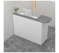 Escritorio de recepción de madera gris resistente para tiendas de ropa, mostrador de cajero con doble encimera, agujero para cable, cajones con cerradura, bordes lisos (39.4 x 17.7 x 39.4 pulgadas)