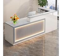 Escritorio de recepción de madera maciza en forma de L con cajones con cerradura, elegante mostrador de servicio al cliente para oficina en casa, vestíbulo, pago al por menor, rejilla blanca, 71 x