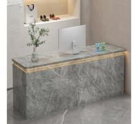 Escritorio de recepción de madera multicolor con cajón con cerradura, caja registradora de pie para vestíbulo, negocios y oficina, solución de espacio de trabajo de 130 x 33 cm