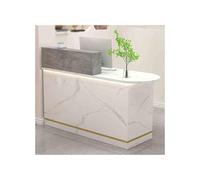 Escritorio de recepción de oficina blanco y gris con cajones y armario de almacenamiento, mostrador de caja multifuncional y banco de trabajo, 100 cm, diseño del lado derecho