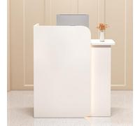 Escritorio de recepción de salón, pequeño mostrador de recepción con luces LED y cajón con cerradura, mostrador de salida en L, para oficina de pago, salón de belleza, vestíbulo