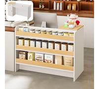 Escritorio de recepción de salón, recepción de cajero en forma de L, escritorio de computadora con estante de exhibición y cajones con cerradura, ideal para supermercado y uso minorista