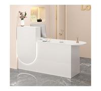 Escritorio de recepción en forma de L con cajón, moderno y compacto para oficinas pequeñas, fácil montaje y diseño elegante, solución que ahorra espacio para tu negocio