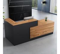 Escritorio de recepción en forma de L con cajones con cerradura, escritorio de oficina comercial en madera negra, 160 cm, lado derecho para una configuración eficiente del área de recepción