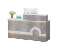 Escritorio de recepción en forma de L con cajones con cerradura, estantes extraíbles e iluminación LED para oficinas, salones, vestíbulos, acabado gris, diseño lateral derecho (120 x 45 x 100 cm)