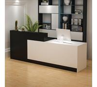 Escritorio de recepción en forma de L con mostrador, cajones con cerradura y almacenamiento, mostrador de recepción moderno de 47 a 118 pulgadas, escritorio de recepcionista de oficina y salón, blanco