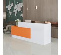 Escritorio de recepción en forma de L con mostrador, cajones con cerradura y almacenamiento, mostrador de recepción moderno de 47 a 118 pulgadas, escritorio de recepcionista de oficina color naranja y