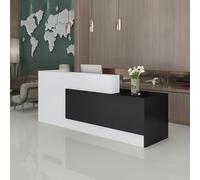 Escritorio de recepción en forma de L con mostrador, cajones con cerradura y almacenamiento, mostrador de recepción moderno de 47 a 118 pulgadas, escritorio de recepcionista de oficina y salón, negro