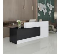 Escritorio de recepción en forma de L con mostrador, cajones con cerradura y almacenamiento, mostrador de recepción moderno de 47 a 118 pulgadas, escritorio de recepcionista de oficina y salón, negro
