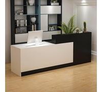 Escritorio de recepción en forma de L con mostrador, cajones con cerradura y almacenamiento, mostrador de recepción moderno de 47 a 118 pulgadas, escritorio de recepcionista de oficina y salón, blanco
