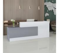 Escritorio de recepción en forma de L con mostrador, cajones con cerradura y almacenamiento, mostrador de recepción moderno de 47 a 118 pulgadas, escritorio de recepcionista de oficina gris + blanco