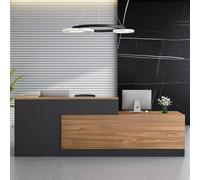 Escritorio de recepción en forma de L, moderno mostrador frontal de nogal para supermercados, minimalistas, salones, oficinas, muebles de recepción elegantes (R200 cm)
