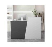 Escritorio de recepción gris con cajones con cerradura, mostrador de cajero de oficina comercial y estación de trabajo para salones de belleza, vestíbulos y tiendas, elegante mesa recepcionista