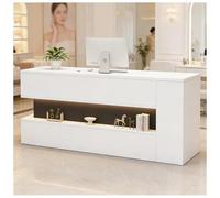 Escritorio de recepción LED con cables ocultos, mostrador compacto en forma de L con estantes para servicio al cliente, muebles de oficina modernos 110 x 55 x 90 cm