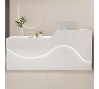 Escritorio de recepción LED con cajón con cerradura y deflector en forma de L, mostrador frontal moderno para oficina y negocios