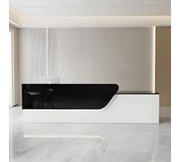 Escritorio de recepción LED con cerradura con cajón grande de 120 cm, caja registradora para clínica de negocios y oficina, diseño moderno negro, elegante estación de servicio al cliente