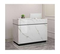 Escritorio de recepción moderno con diseño de luz ambiental, elegante mesa recepcionista y mostrador estable para varios entornos, blanco y negro, 110 cm, mejora la estética de tu espacio