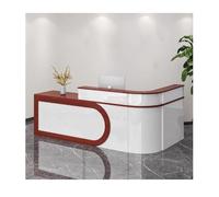 Escritorio de recepción moderno de madera en forma de L con almacenamiento, elegante recepción para oficinas minoristas y áreas de recepción, mesa de recepcionista funcional