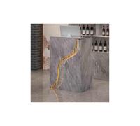 Escritorio de recepción moderno LED de 100 cm, acabado de piedra gris, elegante mostrador frontal para uso minorista, oficina y hotel, diseño compacto, solución elegante para áreas de recepción