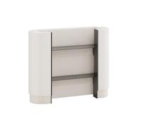 Escritorio de recepción ovalado moderno con estantes ajustables, elegante mesa frontal para salón, restaurante y hotel, estante de exhibición blanco de fácil montaje para espacios elegantes