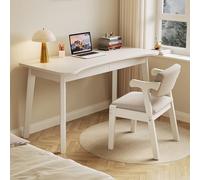 Escritorio de roble macizo de 47 pulgadas, mesa moderna de oficina en casa con parte superior curvada, escritorio de estudio pequeño, perfecto para dormitorio y trabajo, elegante y funcional