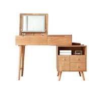 Escritorio de tocador con espejo abatible, pequeña mesa de maquillaje de madera con armario de almacenamiento para dormitorio y oficina en casa, elegante juego de tocador