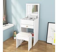 Escritorio de tocador con espejo abatible, tocador de maquillaje 3 en 1 con cajones y silla oculta para espacios pequeños y artículos esenciales de belleza organizados