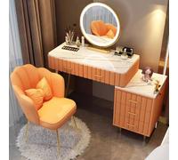 Escritorio de tocador con espejo y luces, tocador con 5 cajones, 3 modos de iluminación, juego de mesa de maquillaje con silla y patas de metal para dormitorio o sala de estar