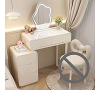 Escritorio de tocador con espejo y silla, tocador 3 en 1 que ahorra espacio, unidad de dormitorio con cajones y luces LED, mesa de maquillaje para mujer en color blanco brillante