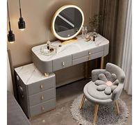 Escritorio de tocador gris con espejo con luz LED táctil, tocador de maquillaje con 3 modos de color, armario de almacenamiento de 3 cajones y estación de carga para muebles de dormitorio
