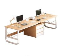 Escritorio doble para 2 personas, mesa de escritura para juegos y oficina con 3 cajones, muebles de oficina en casa, 240 cm, color madera, perfecto para colaboración y estación de trabajo