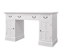Escritorio doble pedestal blanco 140 x 48 x 80 cm | MDF y madera de pino, acabado pintura blanca, 3 cajones papelería, 2 armarios grandes, dormitorio