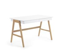 Escritorio Dyana en MDF lacado en blanco con patas de madera de roble