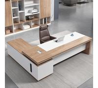 Escritorio Ejecutivo de Madera en Forma de L con cajón Seguro, gabinete para CPU y Organizador de Cables, Mesa de Jefe, sin sillas, 300 cm de Largo x 180 cm de Ancho x 75 cm de alt