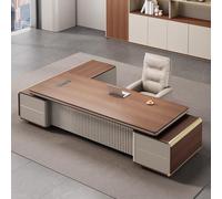 Escritorio ejecutivo en forma de L para oficina en casa, escritorio grande de madera para computadora con cajones y archivador, muebles modernos de estudio para negocios