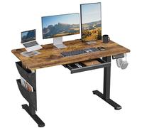 Escritorio eléctrico regulable en altura de 120x60 cm, mesa para trabajar de pie o sentado con 3 alturas de memoria, escritorio para ordenador con cajones para oficina en casa o estudio, color marró