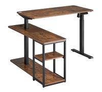Ergo Office ER-450 Escritorio Eléctrico de Altura Regulable, Escritorio Esquinero con Estante, Forma de L, Altura Regulable de 73 a 121 cm, Mesa de Oficina, Color Negro/Marrón Rústico