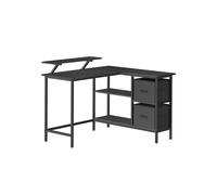Escritorio en Forma de L con Amplios Cajones con Soporte para Monitor, Negro Ébano / 105 x 115 x 89,5 cm